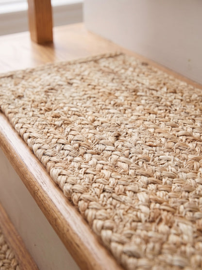 Braided Jute Stair Treads Rug, Handmade, Beige & White colors