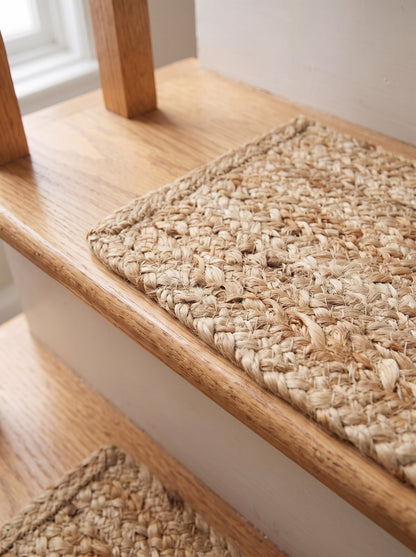 Braided Jute Stair Treads Rug, Handmade, Beige & White colors