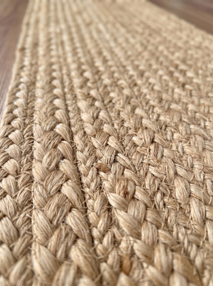 Braided Jute Stair Treads Rug, Handmade, Beige & White colors