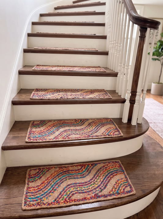 Multicolor Handwoven Ripple Stair Treads, Boho Step Mats