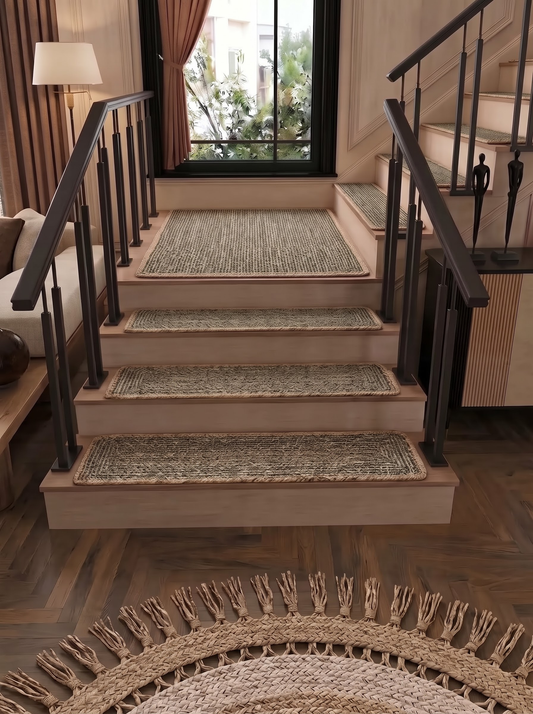 Handwoven Braided Jute Stair Treads, Sisal Boho Farmhouse Stair Mats (Set of 13)