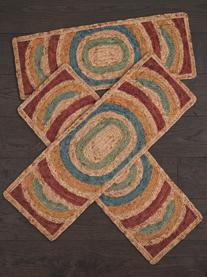 Braided Jute Stair Treads Set, Colorful Rainbow Boho Runner Rugs, Non-Slip Farmhouse Style