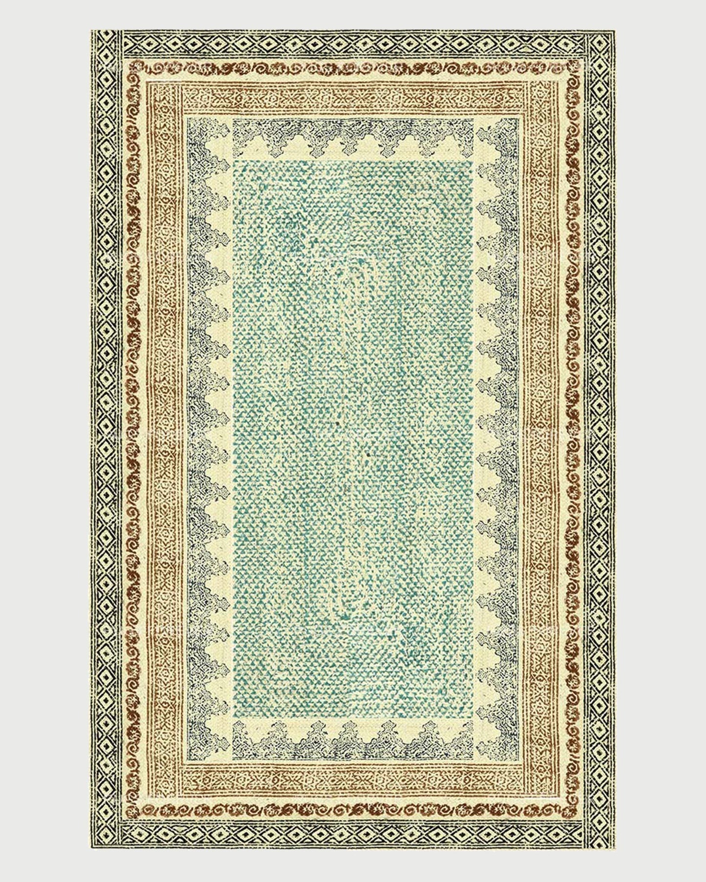 Eco Friendly Hand Block Printed Geometric Green Farm House Jute Rugs