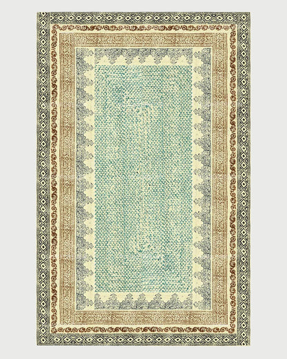 Eco Friendly Hand Block Printed Geometric Green Farm House Jute Rugs