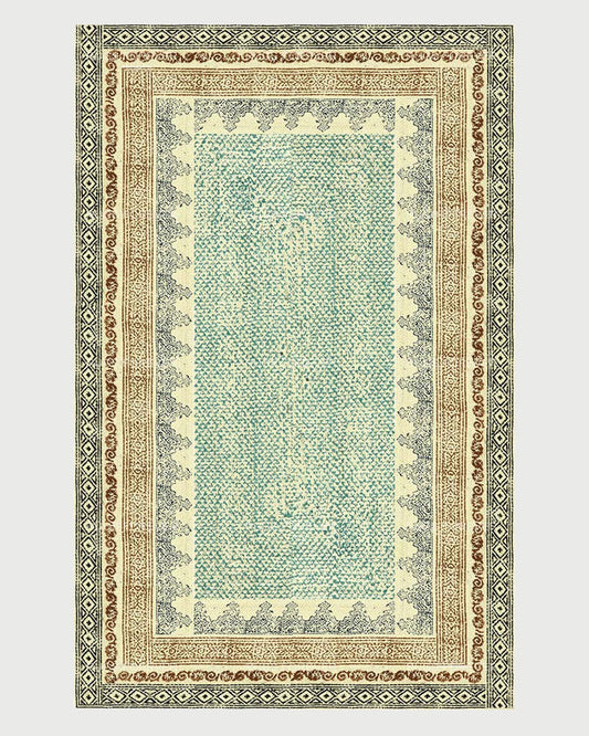 Eco Friendly Hand Block Printed Geometric Green Farm House Jute Rugs