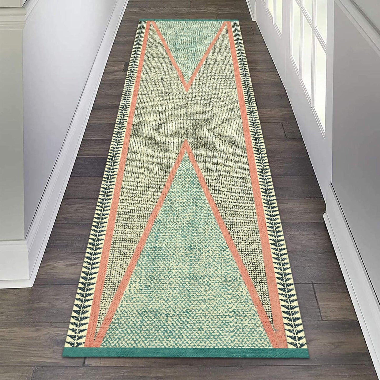 Blue Hand Block Printed Trendy Geometric Indoor Jute Rugs