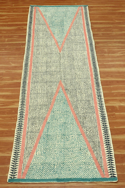 Blue Hand Block Printed Trendy Geometric Indoor Jute Rugs