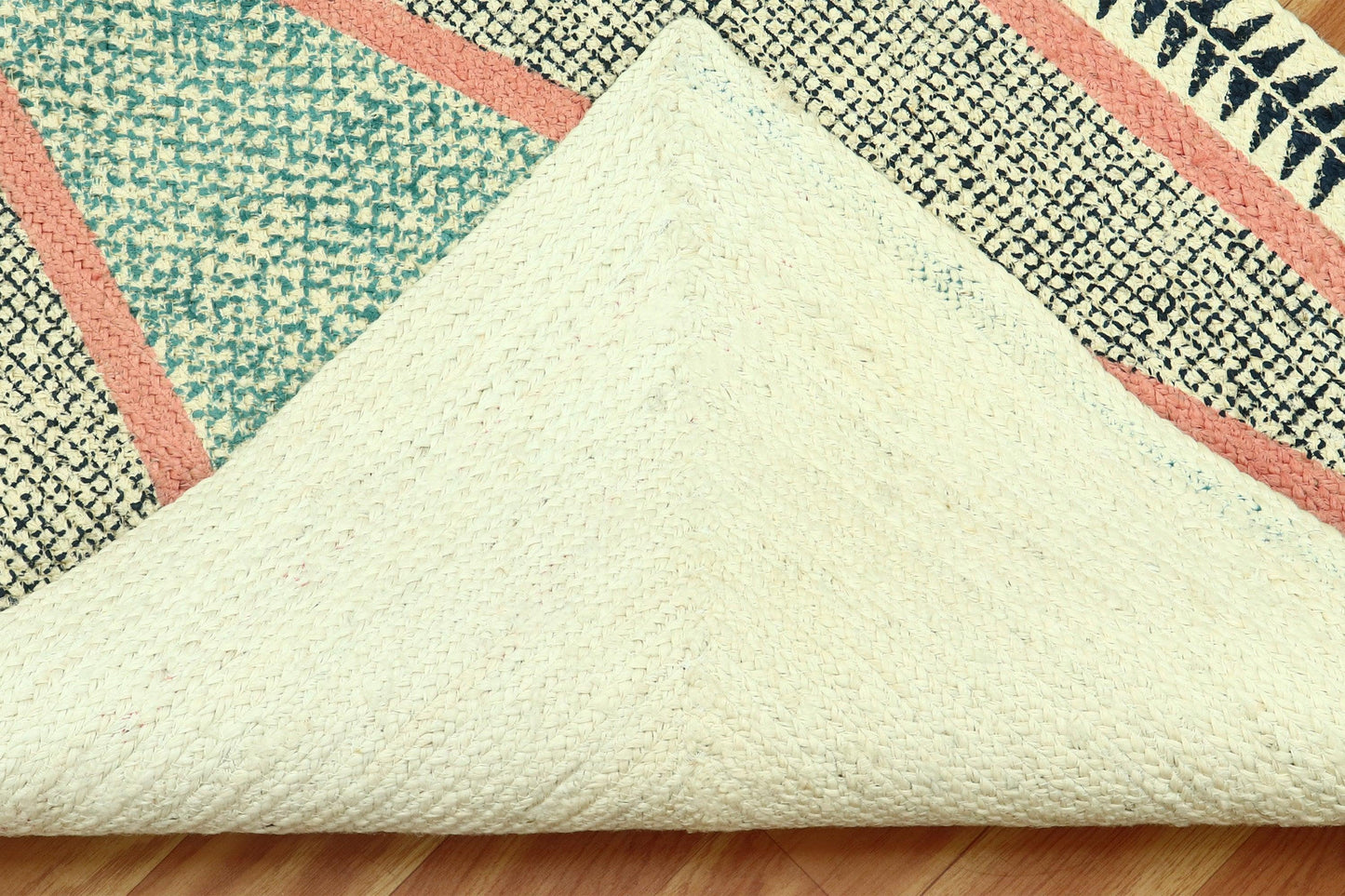 Blue Hand Block Printed Trendy Geometric Indoor Jute Rugs