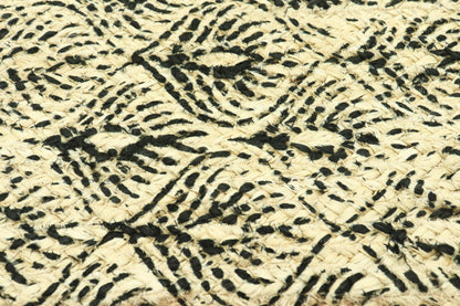 Traditional Hand Block Printed Yellow Black Geometric Outdoor Jute Rugs