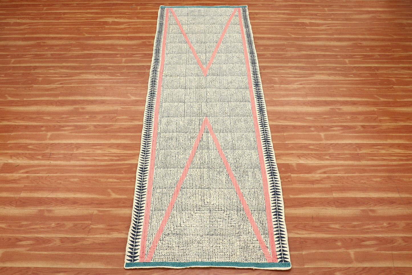 Attractive Hand Block Printed Blue Geometric Sea House Jute Rugs