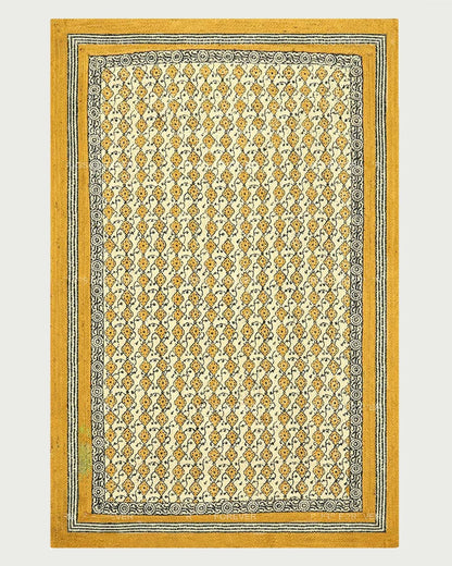 Yellow Black Hand Block Printed Beautiful Geometric Entrance Jute Rugs