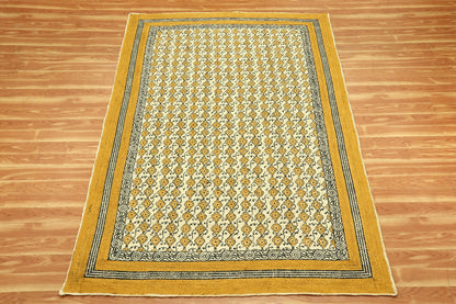 Yellow Black Hand Block Printed Beautiful Geometric Entrance Jute Rugs