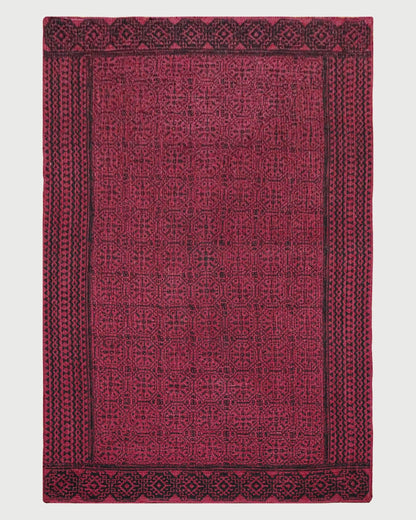 Red Brown Hand Block Printed Geometric Trendy Home Decor Jute Rugs