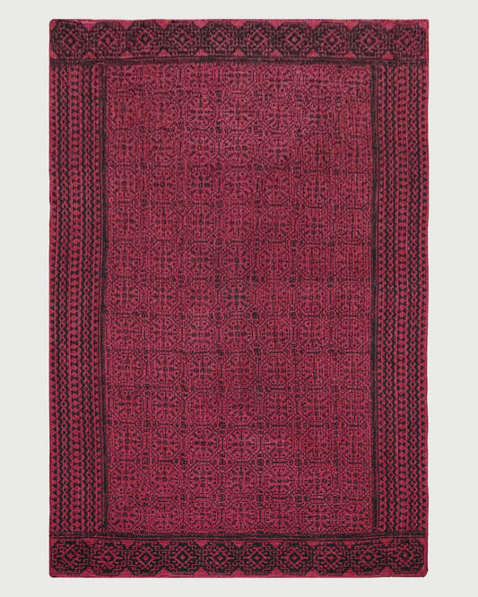 Red Brown Hand Block Printed Geometric Trendy Home Decor Jute Rugs