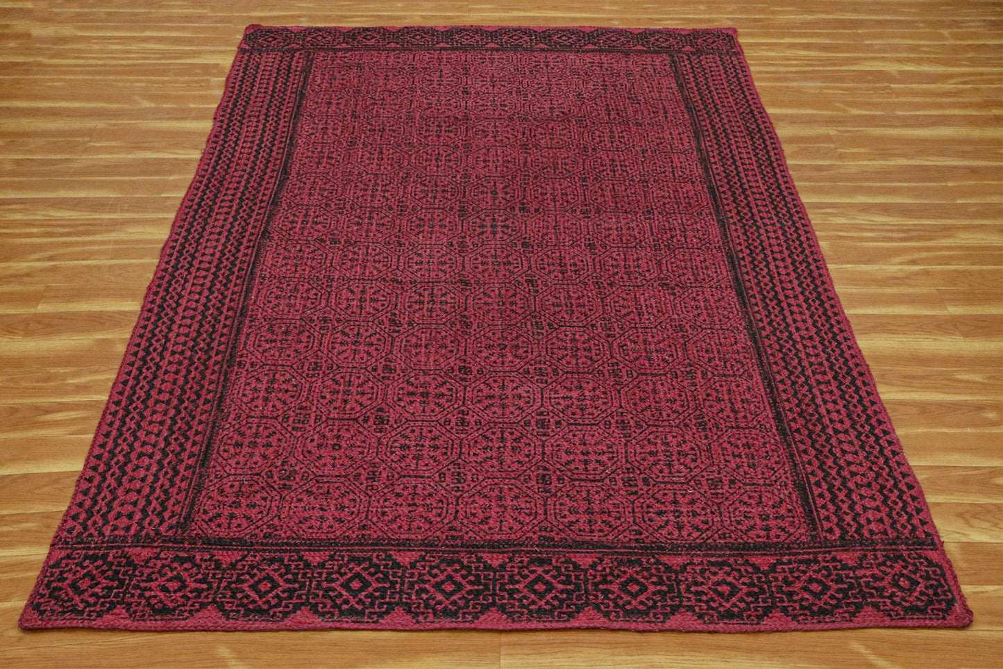 Red Brown Hand Block Printed Geometric Trendy Home Decor Jute Rugs