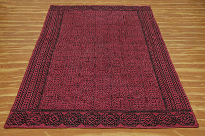 Red Brown Hand Block Printed Geometric Trendy Home Decor Jute Rugs