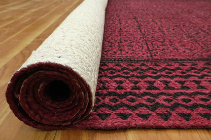 Red Brown Hand Block Printed Geometric Trendy Home Decor Jute Rugs