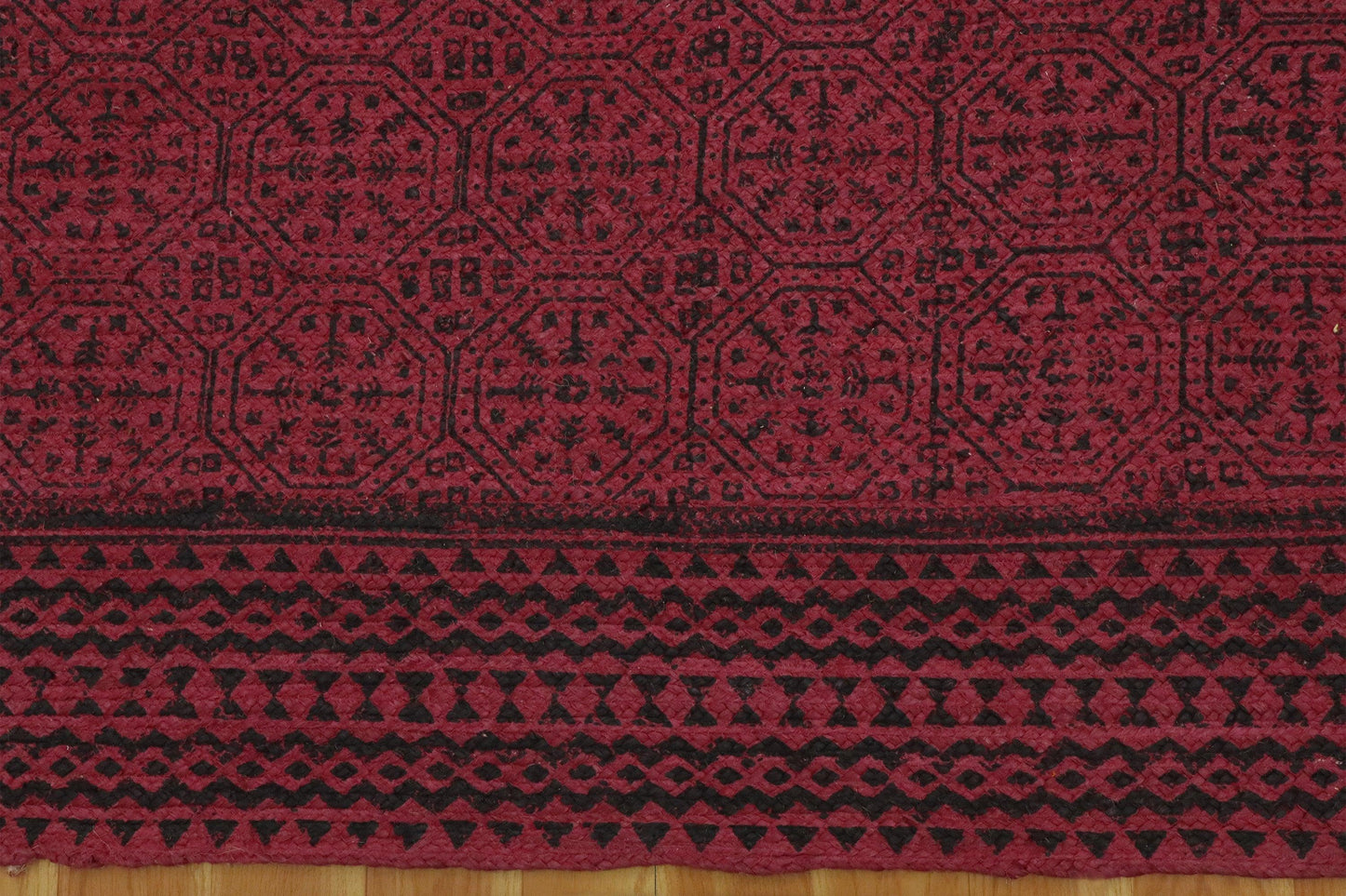 Red Brown Hand Block Printed Geometric Trendy Home Decor Jute Rugs