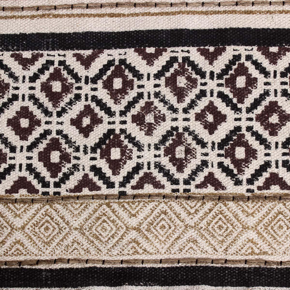 Thread Work Geometric Brown Black Bedroom Decor Cotton Rug - Indian Rug Store