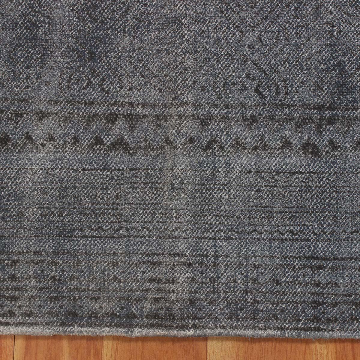 Hand Block Print Abstract Black Gray Dining Hall Cotton Rug - Indian Rug Store