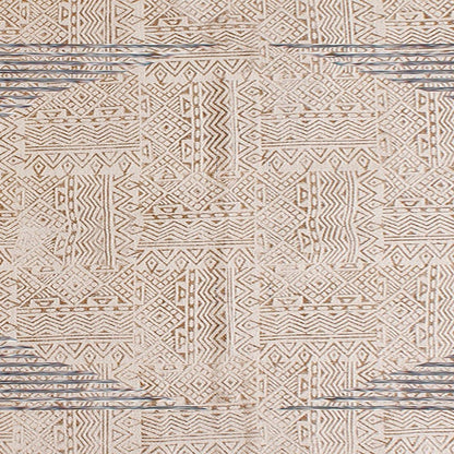 Thread Work Geometric Blue Beige Farm House Cotton Dhurries - Indian Rug Store