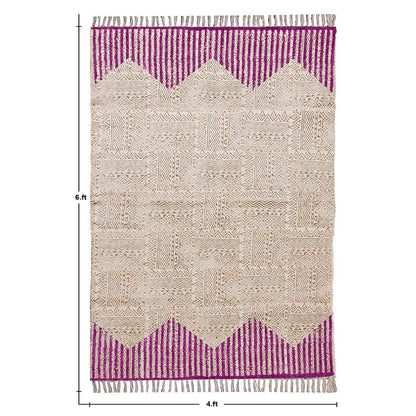 Hand Block Print Striped Beige Pink Farmhouse Cotton Rug - Indian Rug Store