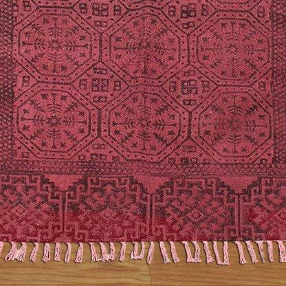 Thread Work Geometric Red Black Home Decor Cotton Dhurries - Indian Rug Store