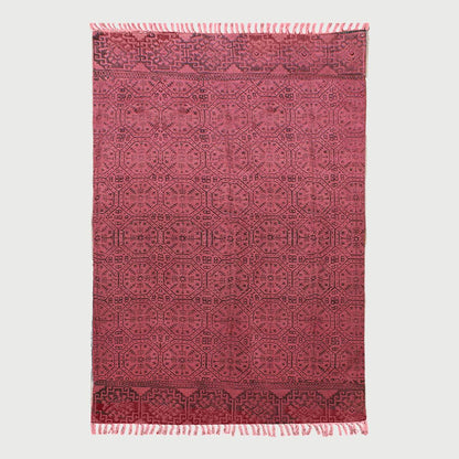 Thread Work Geometric Red Black Outdoor Cotton Dhurries - Indian Rug Store