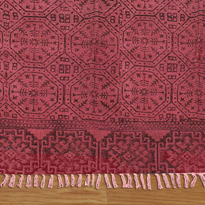 Thread Work Geometric Red Black Outdoor Cotton Dhurries - Indian Rug Store