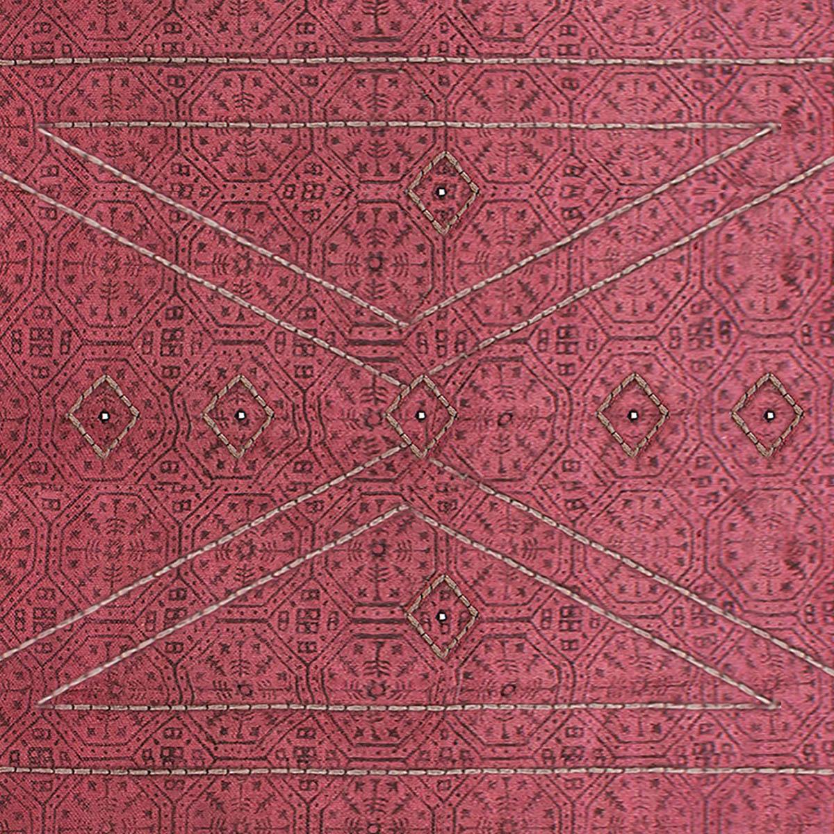 Thread Work Geometric Red Black Indoor Cotton Dhurries - Indian Rug Store