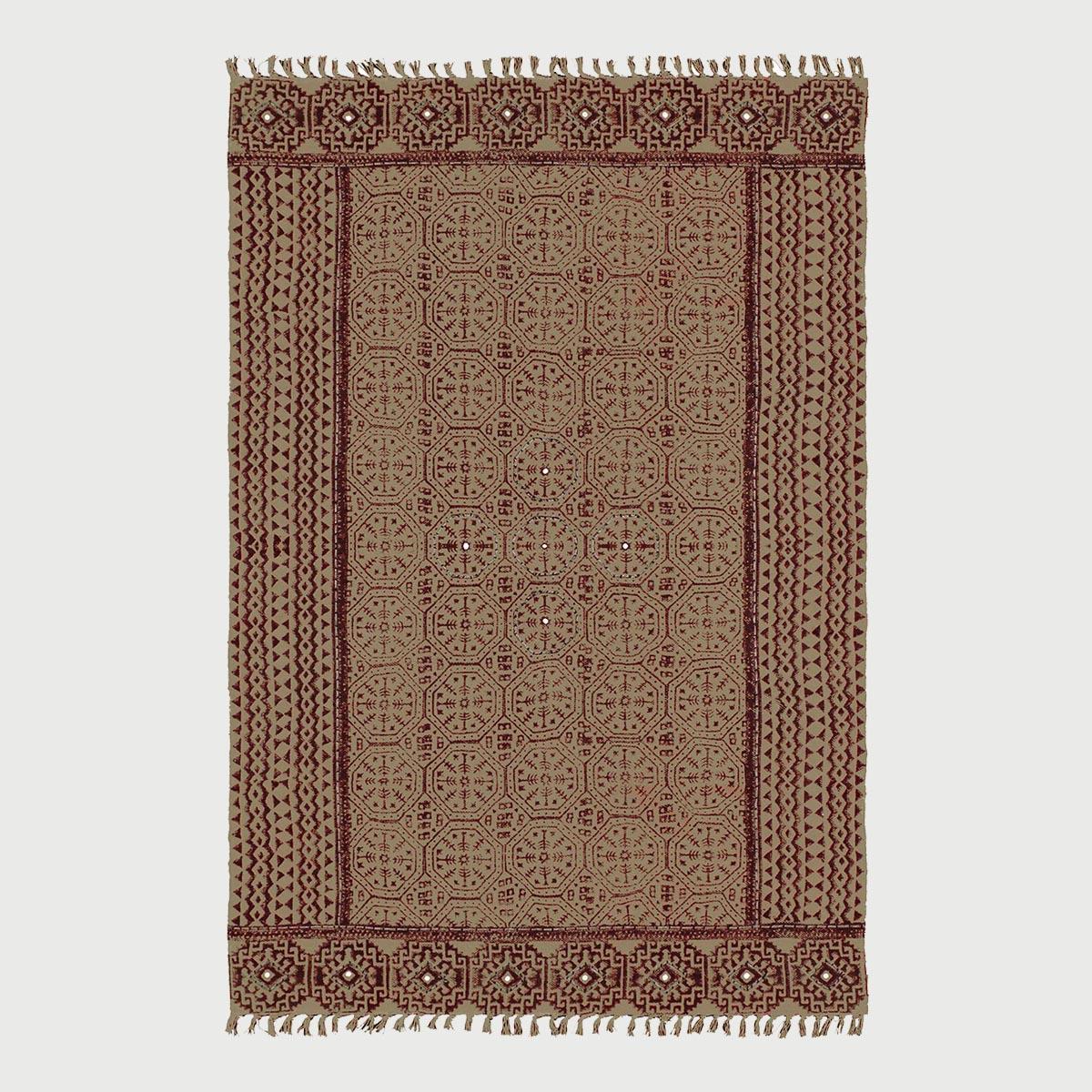 Thread Work Bordered Black Brown Living Area Cotton Dhurries - Indian Rug Store