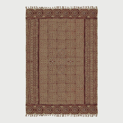 Thread Work Bordered Black Brown Living Area Cotton Dhurries - Indian Rug Store