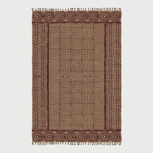 Thread Work Bordered Black Brown Living Area Cotton Dhurries - Indian Rug Store