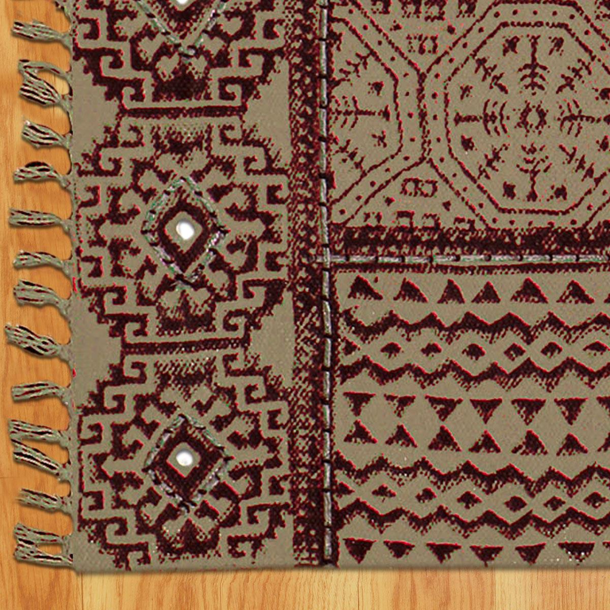 Thread Work Bordered Black Brown Living Area Cotton Dhurries - Indian Rug Store