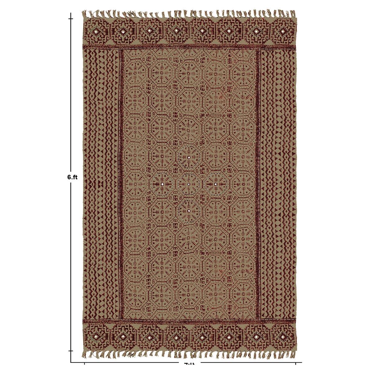 Thread Work Bordered Black Brown Living Area Cotton Dhurries - Indian Rug Store