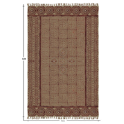 Thread Work Bordered Black Brown Living Area Cotton Dhurries - Indian Rug Store