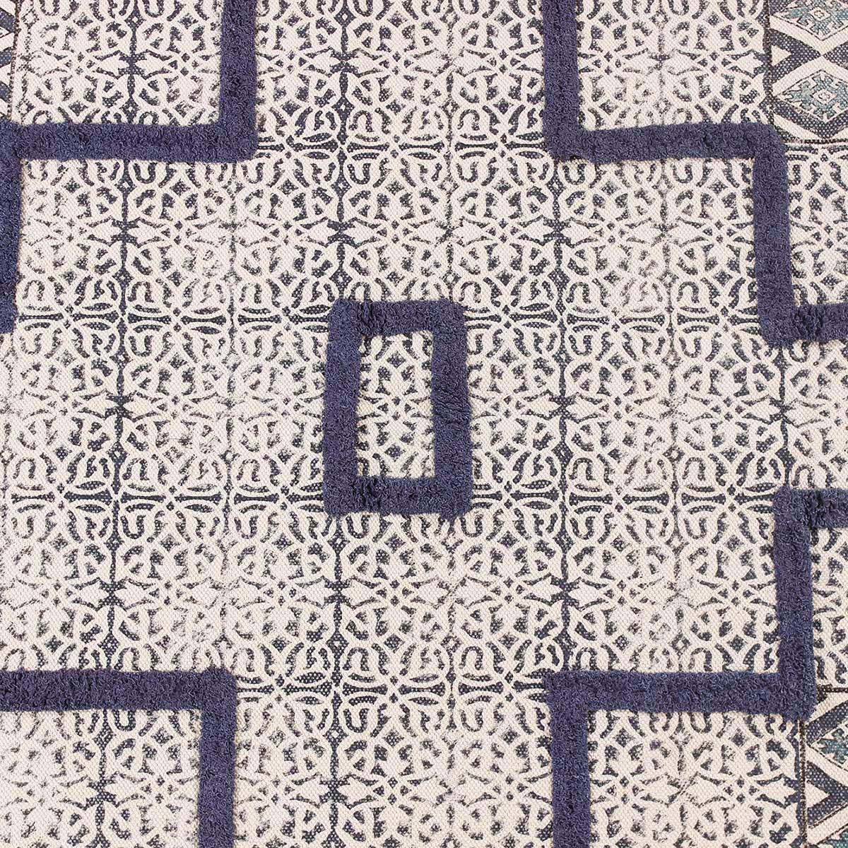 Hand Tufted Blue Geometric Hallway Cotton Dhurries - Indian Rug Store