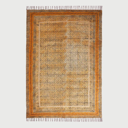 Thread Work Oriental Bronze Yellow Cotton Rug - Indian Rug Store