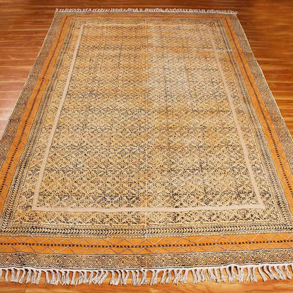 Thread Work Oriental Bronze Yellow Cotton Rug - Indian Rug Store