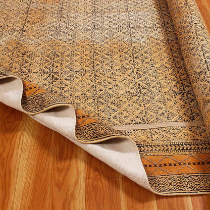 Thread Work Oriental Bronze Yellow Cotton Rug - Indian Rug Store