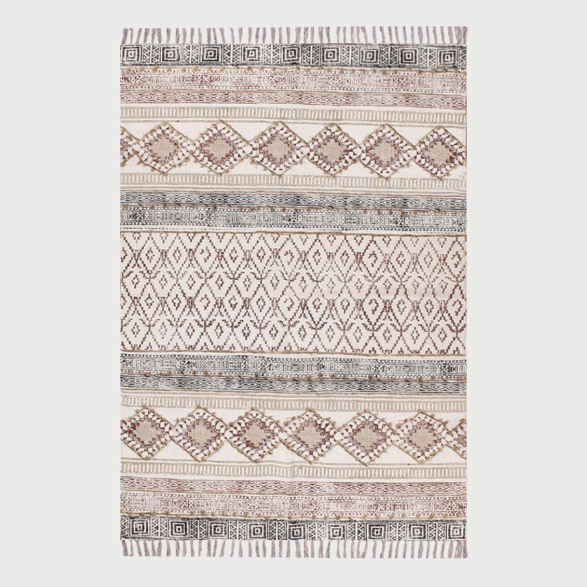 Embellishment Work Moroccan Brown Beige Cotton Rug - Indian Rug Store