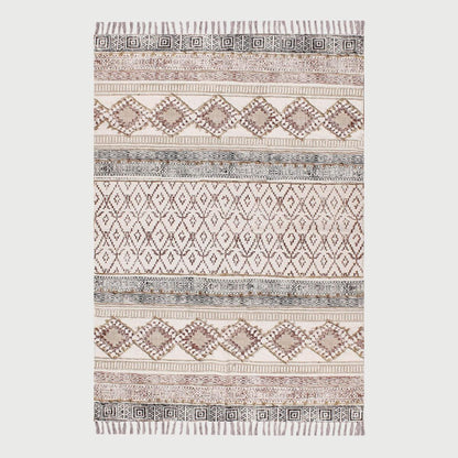 Embellishment Work Moroccan Brown Beige Cotton Rug - Indian Rug Store