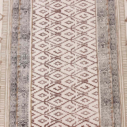 Embellishment Work Moroccan Brown Beige Cotton Rug - Indian Rug Store