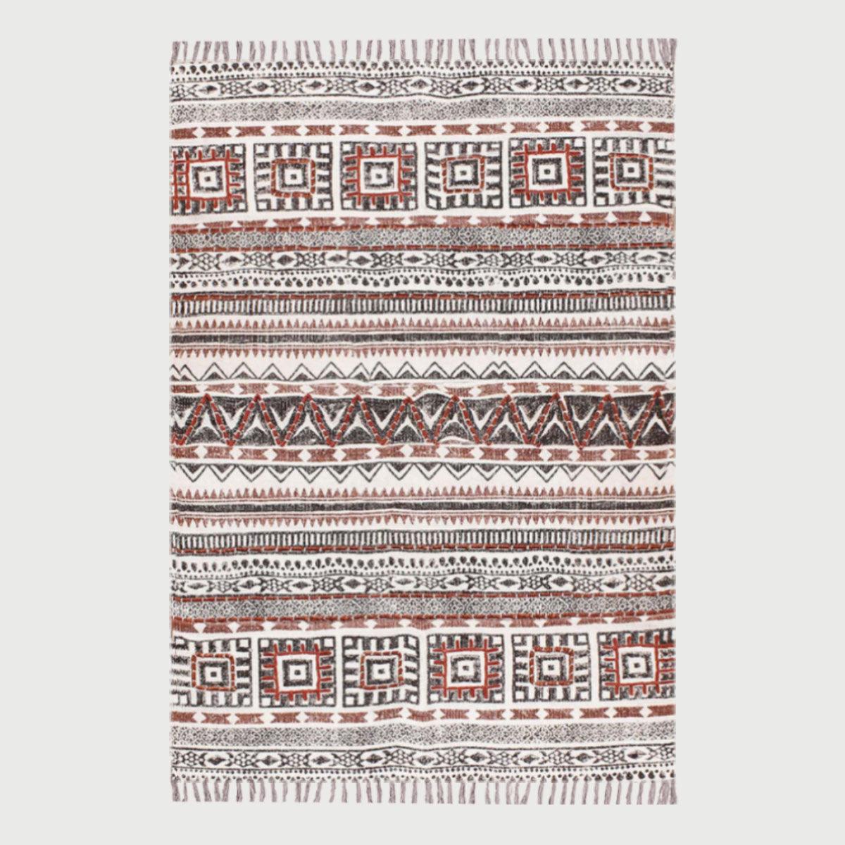 Thread Work Striped Black Brown Farmhouse Cotton Rug - Indian Rug Store