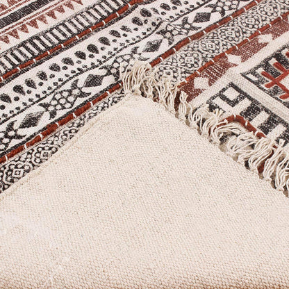 Thread Work Striped Black Brown Farmhouse Cotton Rug - Indian Rug Store