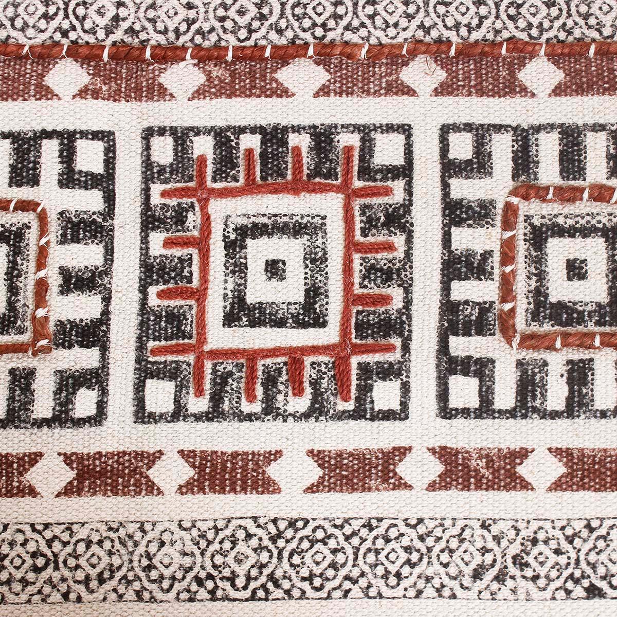 Thread Work Striped Black Brown Farmhouse Cotton Rug - Indian Rug Store