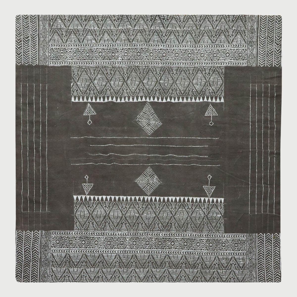 Hand Block Print Work Geometric Gray Black Cotton Rug