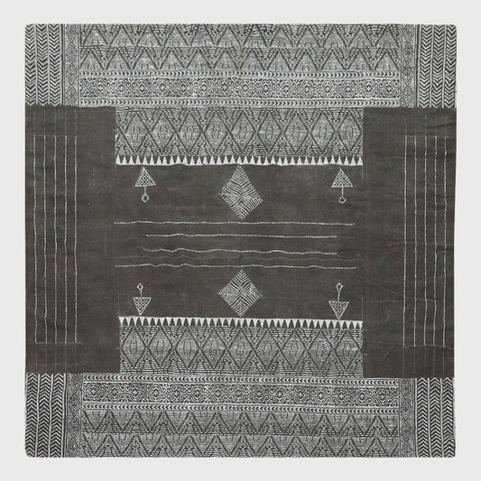 Hand Block Print Work Geometric Gray Black Cotton Rug