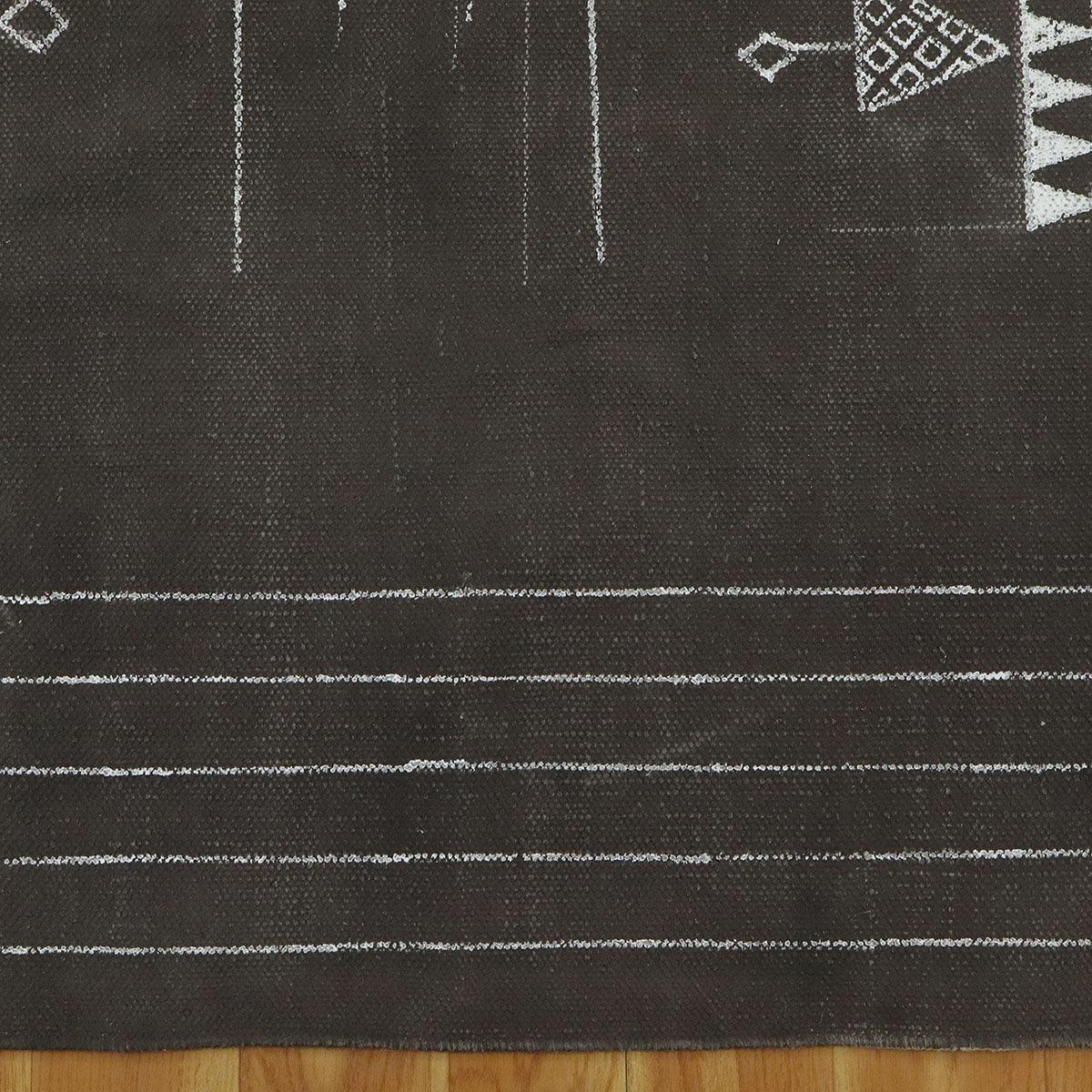 Hand Block Print Work Geometric Gray Black Cotton Rug - Indian Rug Store