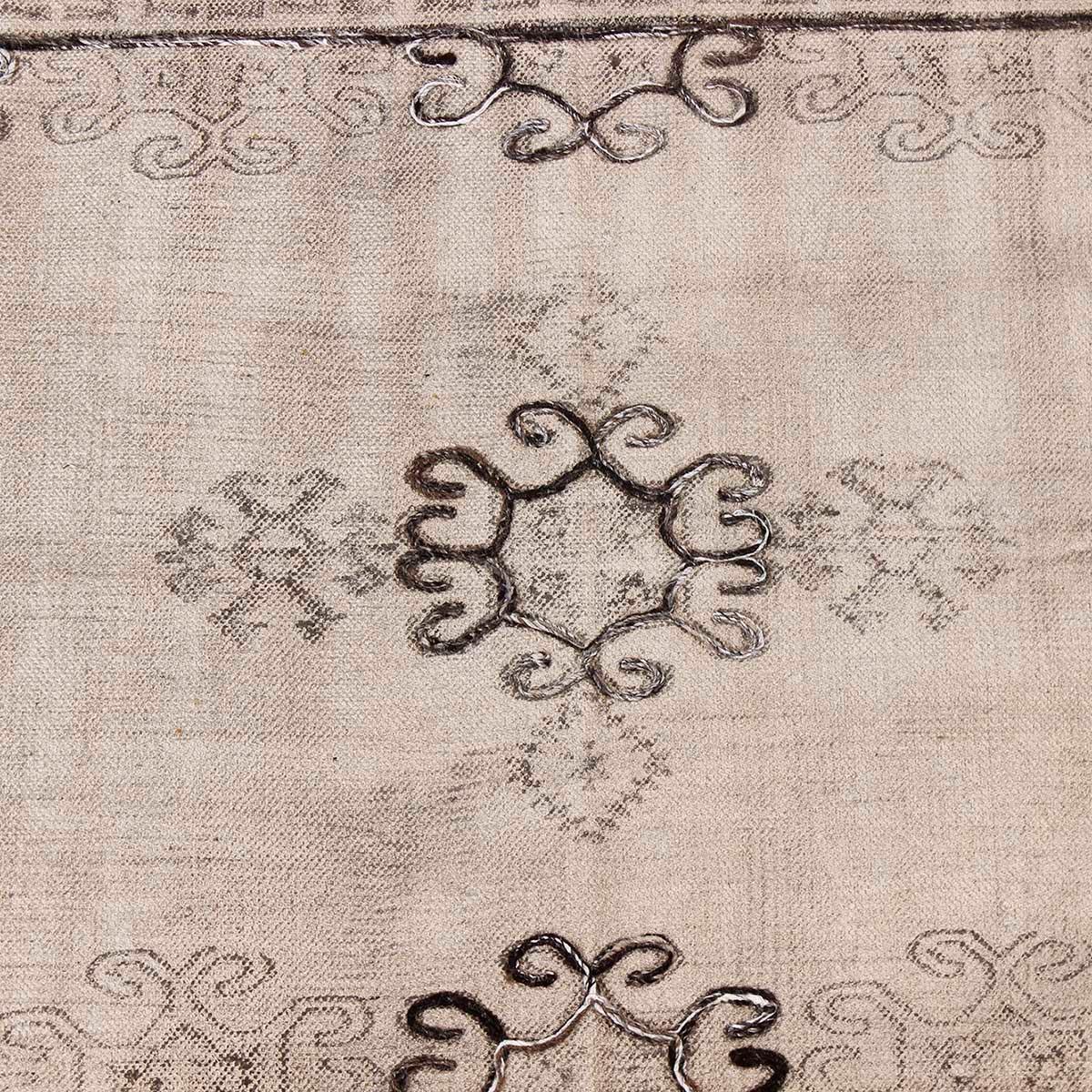 Thread Work Floral Black Gray Farmhouse Cotton Rug - Indian Rug Store